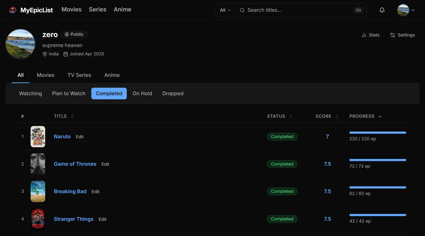 MyEpicList unified watchlist — anime, K-drama, and movies in one list